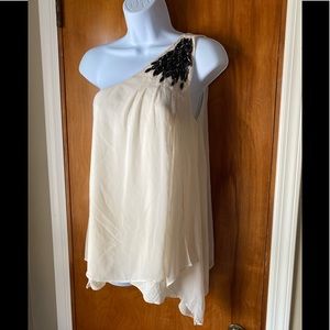 Cynthia Rowley cream one shoulder beaded top